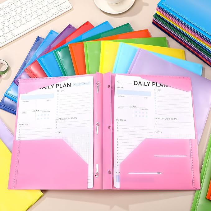 Cholemy 72 Pcs Plastic Folders with Clear Front Pocket Bulk Pocket Folders with Prongs Fasteners Letter Size School Folders Heavy Duty Pocket Folder with Card Slot for School Office(Assorted Colors) - Image 7