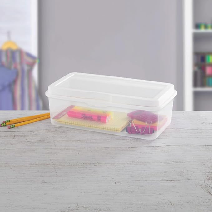 Sterilite 18-Pack FlipTop Stackable Rectangular Storage Bin with Hinging Lid, Clear | Bin with Hinged Lid, Stackable Multipurpose Organizer for Art & Craft Supplies, Accessories, Photos & CDs, Home or Office Use - Image 5
