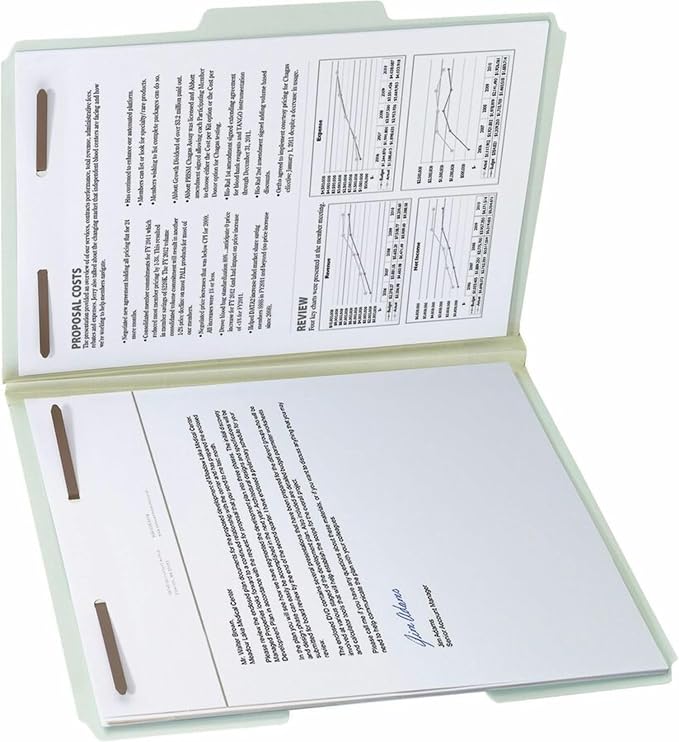 Smead 100% Recycled Pressboard Fastener File Folder, 2 Fasteners, 1/3-Cut Tab, 1" Expansion, Letter Size, Gray/Green, 25 per Box (15003) - Image 7