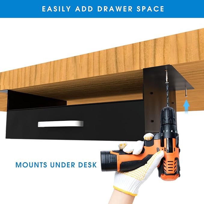 GOME Under Desk Drawer Storage with Laptop/Book/Folders Shelf, Double Layer Easy Slide-Out Undermount Drawer Organizer with Ball Sliding Track for Home Office Sit-Stand Workstation - Image 7