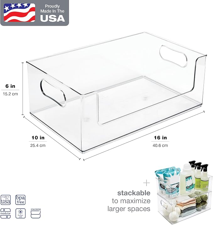 Open Front Pantry Cabinet Stacking Storage Home Bin 16x10x6 4 Pack | Stackable Strong,Heavy Duty, Made in USA - Image 2