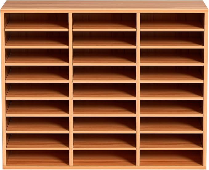VEVOR 27 Compartments Wood Literature Organizer, Adjustable Shelves, Medium Density Fiberboard Mail Center, Office Home School Storage for Files, Documents, Papers, Magazines, Burlywood - Image 11