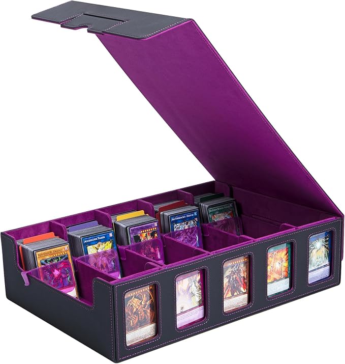 GIRAVO Trading Card Storage Box with Commander Display, 5-Row Deck Case (4000+ Cards), Magnetic Lid & Quick-View Windows, Waterproof PU for MTG, TCG & Sports Cards — 24 Dividers, 10 Stoppers by Unknown