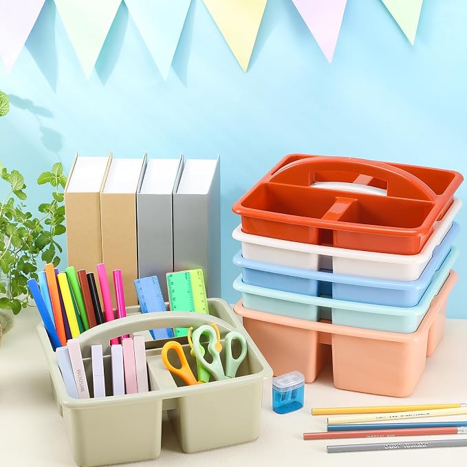 Lineshading 12 Pack Plastic Classroom Caddy - 4 Compartment Organizer Boho Color Table Caddy with Handles for School Home Office Supplies - Image 4