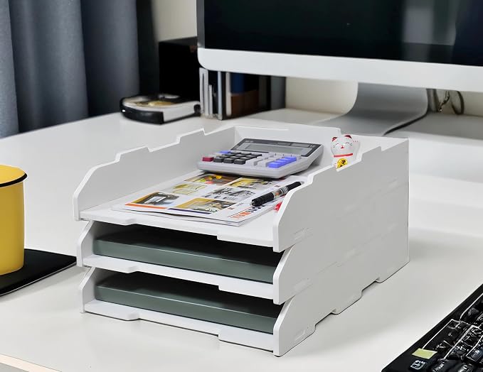 13.39"×17.72"×8.70" Large Capacity Desktop Organizer, Sturdy Stackable Wood File Paper Sorter, Premium Letter Mail Document Storage (3 Tier-Portrait) - Image 4