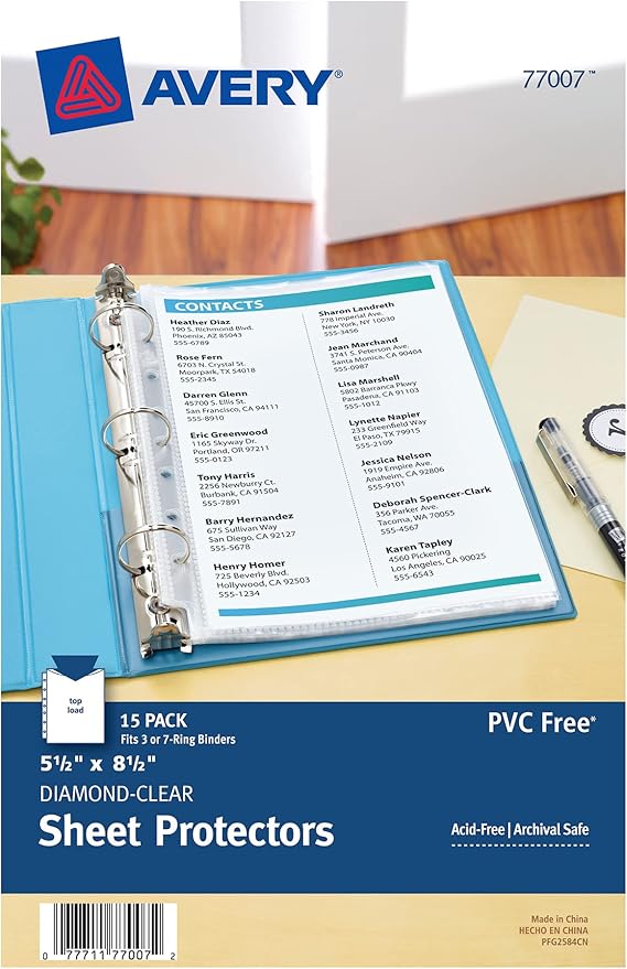 Avery® Diamond Clear Heavyweight Sheet Protectors for Mini Binders, Holds 8.5" x 5.5" Sheets, 15ct (77007) by Avery