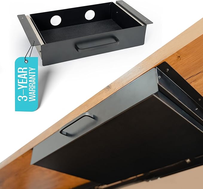 Under Desk Drawer Slide Out Attachment - Carbon Steel Undermount Table Drawer with Cable Management, Pull Out Add-On Storage for Office & Standing Desks (13" x 8" x 2.8") by COREMINDED