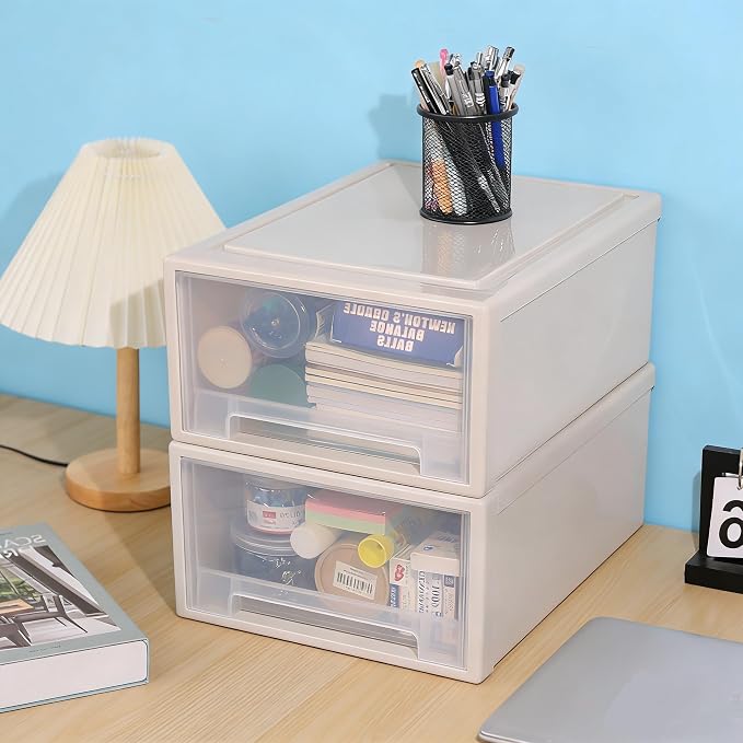 4 Pack Large Stackable Storage Drawers, 18 Quart Storage Bins | Easily Assemble, Space-Saving Closet Undersink Desk Organizers for Bedroom, Kitchen, Pantry, Pull-Out Drawers - Image 2