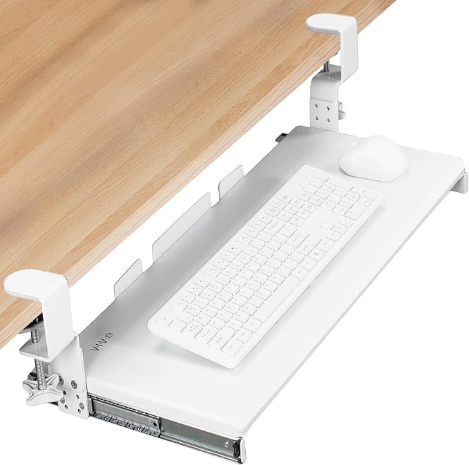 VIVO Large Height Adjustable Under Desk Keyboard Tray, C-clamp Mount System, 27 (33 Including Clamps) x 11 inch Slide-Out Platform for Typing, White, MOUNT-KB05HW by Unknown