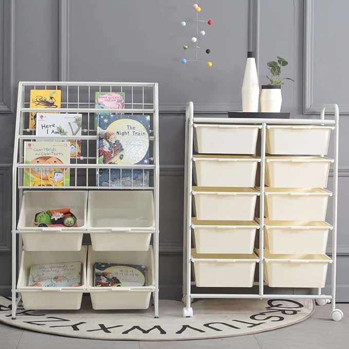 Ytaoka Rolling Cart with 10 Drawers, Plastic Drawer Cart with Metal Frame, Multipurpose Art Craft Cart Organizer with Wheels, Utility Cart with Drawers for Home, Office, School, White - Image 6