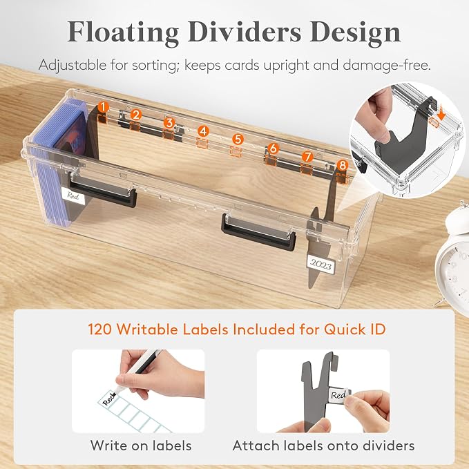 Lifewit Trading Card Storage Box with Handle, Fit for Toploader, 6 Pcs | Stackable Reinforced Latch Case with 8 Adjustable Dividers, Writable Labels, Organizer for MTG TCG Sports Baseball Bulk Cards - Image 5