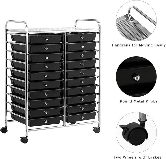 Giantex 20 Drawer Rolling Storage Cart Tools Scrapbook Paper Office School Organizer (25 x 15 x 35 Inch, Black) - Image 6
