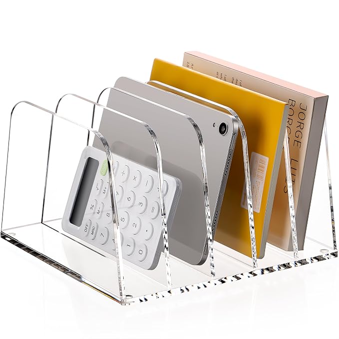 HeZone Desk File Organizer,5-Section Vertical Clear File Organizer File Holder Folder Holder Mail Sorter Acrylic Stand Rack,Office Organization for Home, Office & Classroom(1 Pack) by HeZone