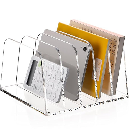 HeZone Desk File Organizer,5-Section Vertical Clear File Organizer File Holder Folder Holder Mail Sorter Acrylic Stand Rack,Office Organization for Home, Office & Classroom(1 Pack) by HeZone