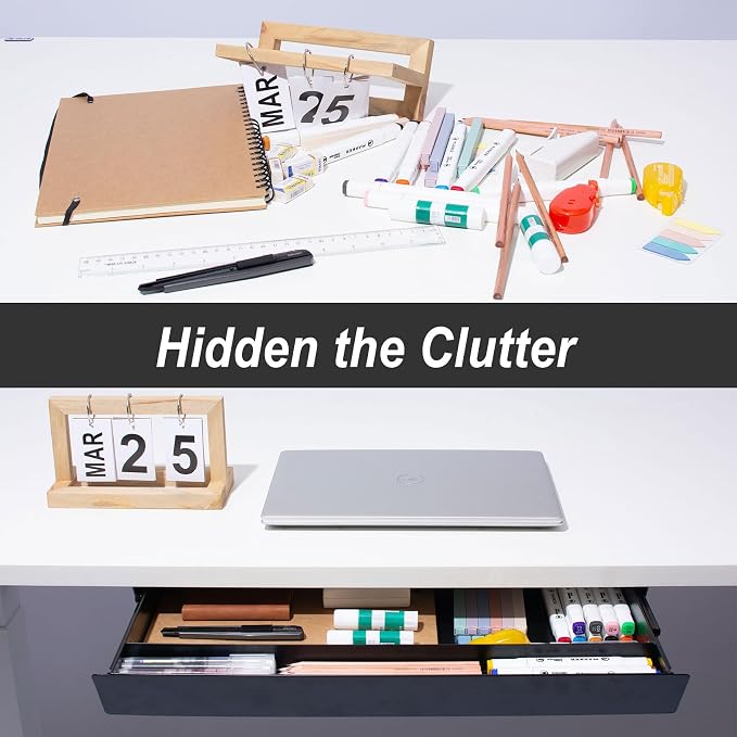 Large Under Desk Mounted Sliding Drawer with Pencil Tray and 60 Degree Tilt Panel to Pull Out, 22'' Long & 13'' deep Large Storage Organizer for Sit Stand Workstation - Image 5