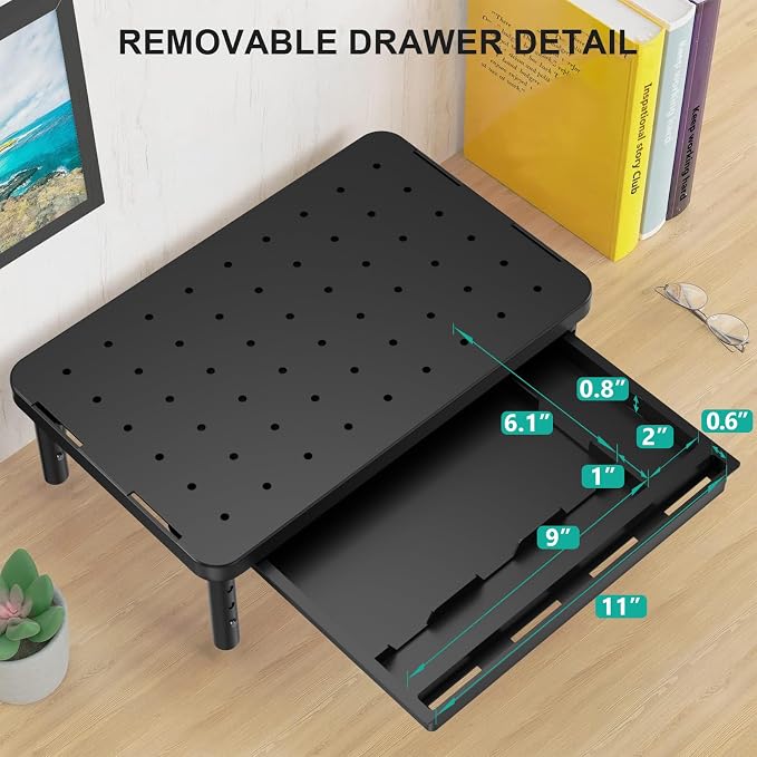 WALI Computer Monitor Stand with Storage, Monitor Riser 3 Height Adjustable | Laptop Riser with Airflow Vents, Desk Organizer for Computer, Printer, Notebook (PTT002-B), 1 Pack, Black - Image 7