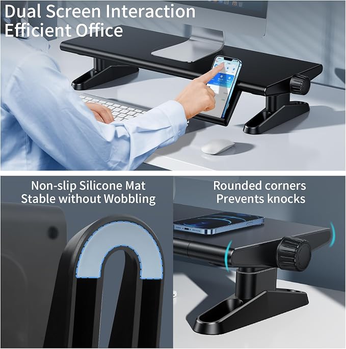 Computer Monitor Stand Riser for Desk,4.4-5.7 Inches Freely Height Adjustable with Cellphone Holder,Multi-Purpose Desktop Organizer Monitor Stands Riser for Computer,Laptop,Printer,TV (BLack) - Image 4