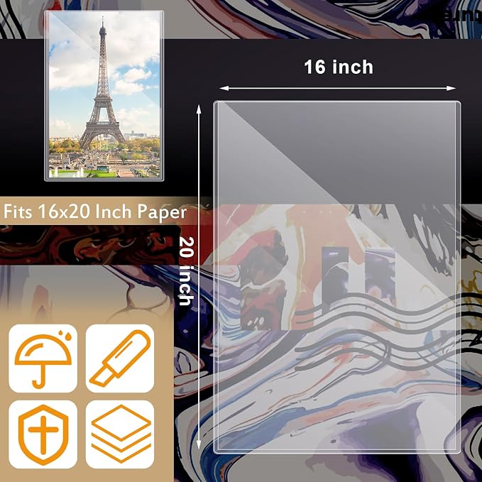 12 Pcs Poster Protector Sleeves 16 x 20 Inch, Clear Plastic Poster Sleeves Frame, Waterproof Rigid Print Sheet Protectors for Art Portfolio Storage, Wall Display, Magazines, Photos, Papers - Image 2