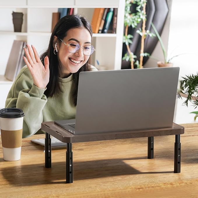 WALI Plastic Computer Monitor Stand with Storage, Adjustable Laptop Riser | Laptop Riser with Airflow Vents, Desk Organizer for Computer, Printer, Notebook (PTT002-C), 1 Pack, Brown - Image 2