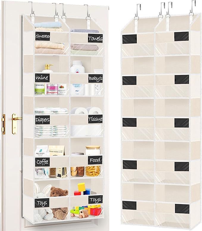 Over the Door Organizer, 5-Tier Extra Large Storage with 10 Pockets and PVC Label Pouches, 80 lbs Capacity Hanging Closet Organizer, Beige by Ofiray-home