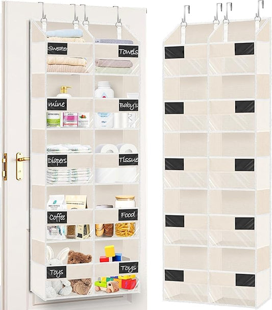 Over the Door Organizer, 5-Tier Extra Large Storage with 10 Pockets and PVC Label Pouches, 80 lbs Capacity Hanging Closet Organizer, Beige by Ofiray-home