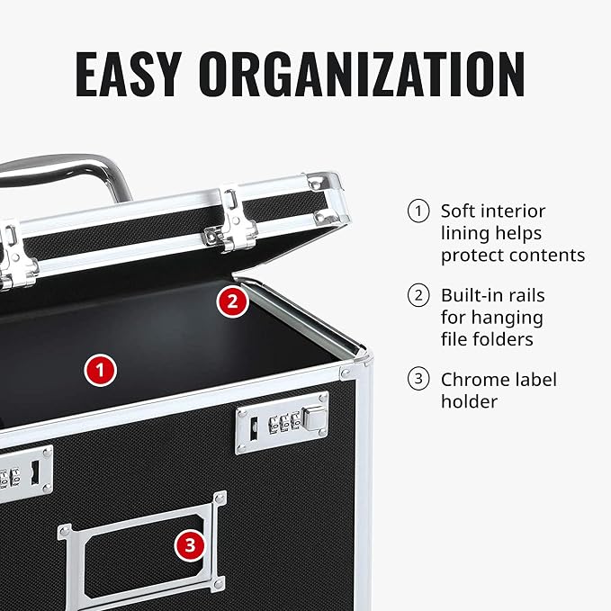 Vaultz File Organizer Storage Box, Letter Size, 14 x 7 x 12.19 In, Black | Locking storage tote with dual combination locks, keeps office documents secure and organized for filing needs - Image 9