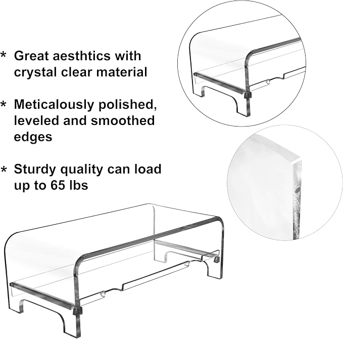 AMT 2 Tier 5.7 Inch High Acrylic Laptop Monitor Stand & Computer Riser with Cat Keyboard Protector, Space-Saving Design, Extra Storage, Clear Shelf - Ideal for Monitors, Laptops, Printers, Desktop - Image 5