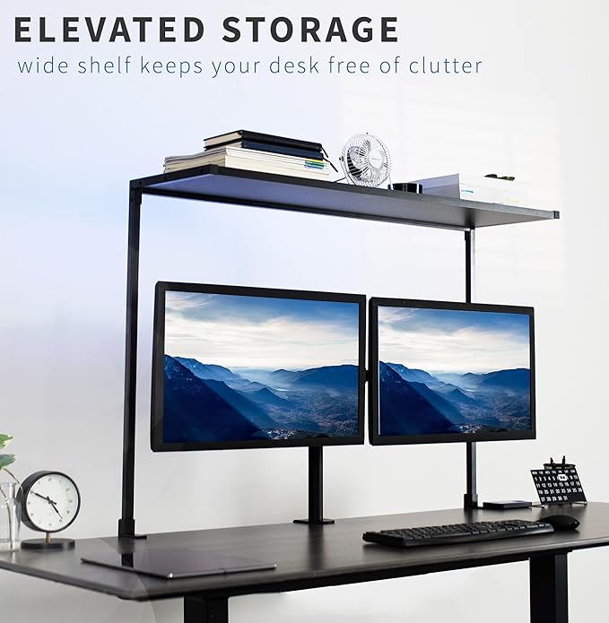 VIVO Large 42 inch Clamp-on Overhead Desk Shelf, Raised Desktop Organizer, Elevated Workstation Accessory Platform, Black, DESK-SHELF42-OB - Image 4