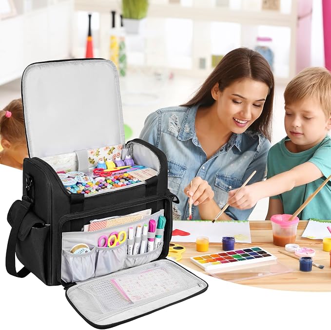 Craft Bag for Scrapbook Supplies, Large Scrapbook Tote with 15.6'' Laptop Sleeve, Art Supply Storage Bag with Multiple Pockets for Scrapbooking Tools, Black - Image 6