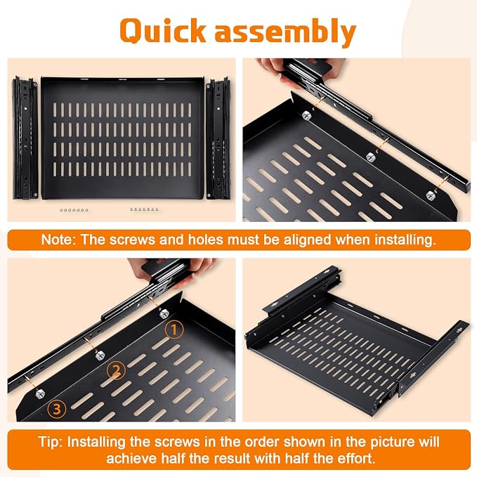 Sliding Under Desk Laptop Mount Shelf with Air Vents 16.3" W x 12" D Metal Under Desk Slide Out Tray Laptop Storage Tray for Home Office Standing Desks Workstations Cabinet Gaming - Image 5
