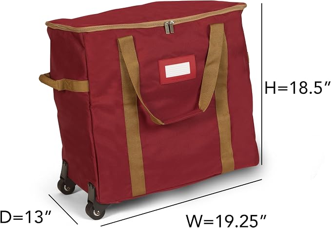 Covermates Keepsakes Rolling Adjustable Ornament Storage Bag – Heavy-Duty Polyester, FlexGrid Trays & Padded Dividers – Protective Holiday Organizer with Wheels, Handles & ID Window, Red - Image 3