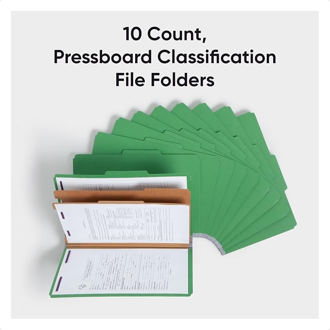 Smead Pressboard Legal Size File Folders with SafeSHIELD Fasteners, 2 Dividers, 2" Expansion, Office Folders, Paper Holder, Green, 10 per Box (19033) - Image 3
