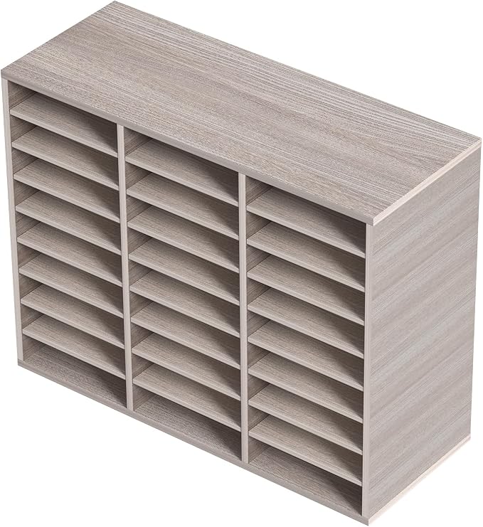 VEVOR 27 Compartments Wood Literature Organizer, Adjustable Shelves, Medium Density Fiberboard Mail Center, Office Home School Storage for Files, Documents, Papers, Magazines, Grey - Image 9