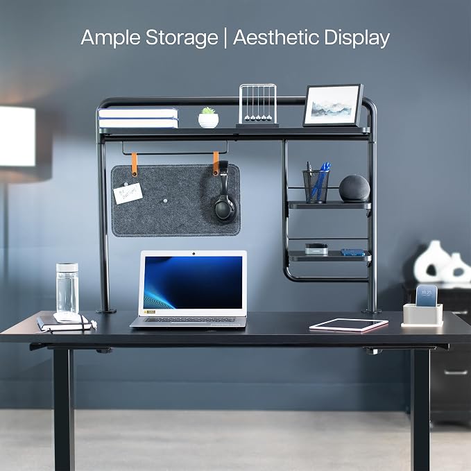 VIVO Black Clamp-on 38 inch Desktop Shelving System, DESK-SHELF38A | Raised Accessory Storage Shelves, Magnetic Memo Board Desk Organizer, Shelving for Sit Stand Workstation - Image 4