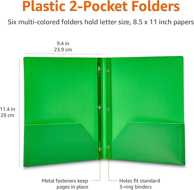 Amazon Basics Heavy Duty Plastic 2 Pocket Folder for Documents, Letter Size Paper, Assorted Colors, Pack of 144 - Image 6