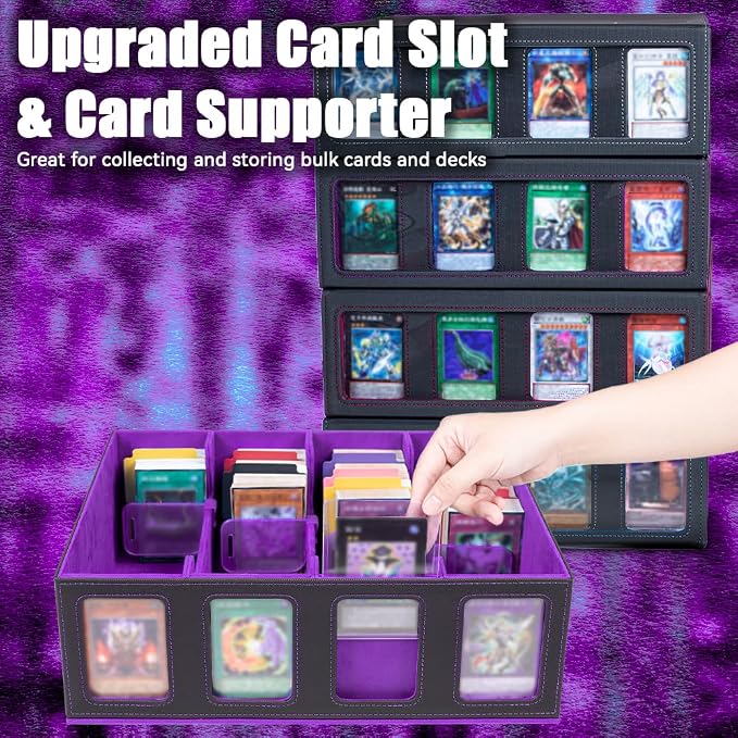 4-Row 3000+ Trading Card Storage Box for MTG, Card Deck Box with Snap-fit Design, 4 Card Sleeves, 8 Stoppers, 24 Dividers (4-Rows Black-Purple) - Image 7