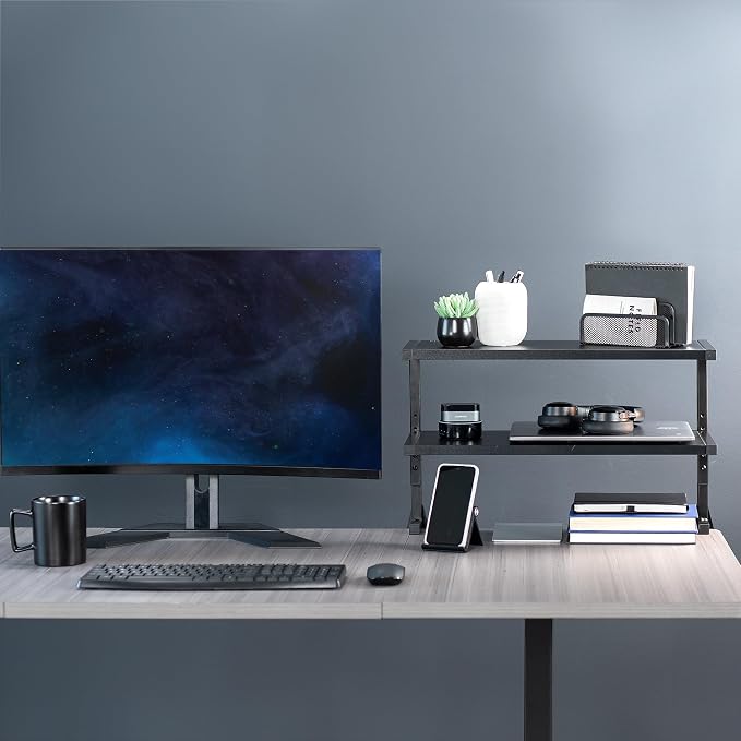 VIVO Black Clamp-on 24 inch 2-Tier Desk Shelf, STAND-SHELF24C | Above or Below Desk, 2 Level Shelving Unit for Table Accessories, Gaming Devices, and More, Storage Tray, Desktop Organizer - Image 7