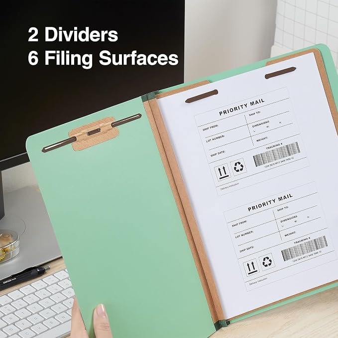 Staples Pressboard Classification Folder, Letter Size, 2 Dividers, 2.5″ Expansion, Light Green, Durable Construction, 40/Carton - Image 5