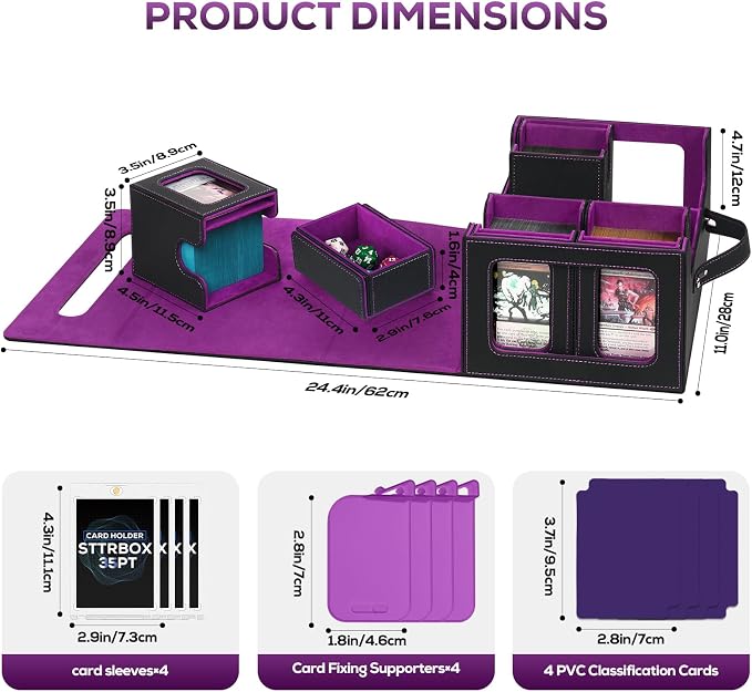 Trading Card Storage Box for MTG, MTG commander deck box，Multi-purpose Deck Case for MTG TCG Sports Card, 4 Toploaders, 4 Stoppers, 4 Colorful Dividers (Black & Purple) - Image 3