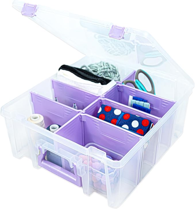 ArtBin Super Satchel Double Deep, 8-Compartment Craft Box, Purple | 8 Removable Compartments, 15.25 x 14 x 6.25 Inches, Secure Latches, Stackable, Durable Polypropylene by ArtBin