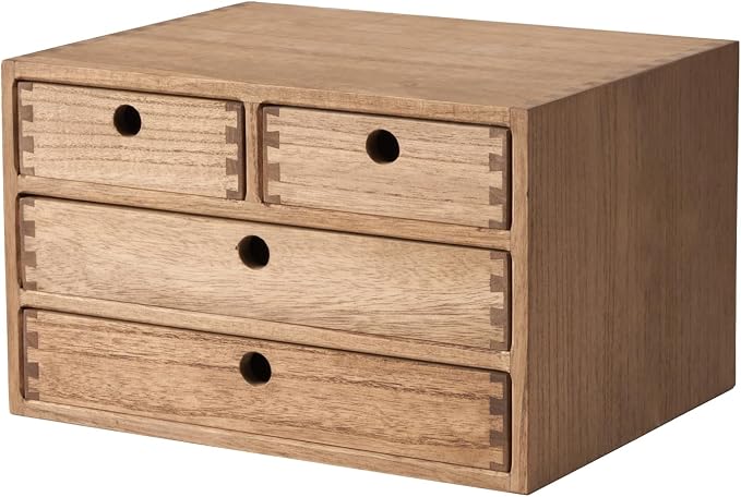 KIRIGEN Wood Desk Organizer with 4 Drawers, Desktop Storage, Brown 34-DBR | 3-Tier Solid Wood Cabinet Holds Letter-Size Paper, Mail, Makeup, Crafts, and Home Office Supplies, Fully Assembled by KIRIGEN