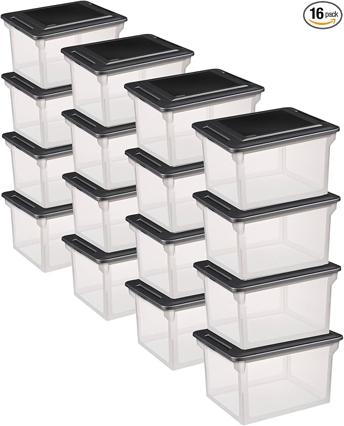 Sterilite File Box Tote with Lids for Letter and Legal Folders, 16-Pack | Stackable Plastic Document Storage and Paper Organizer for Home, Office, Desk, and Dorm Organization by Sterilite
