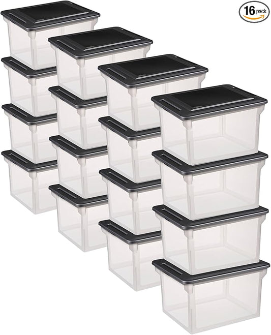Sterilite File Box Tote with Lids for Letter and Legal Folders, 16-Pack | Stackable Plastic Document Storage and Paper Organizer for Home, Office, Desk, and Dorm Organization by Sterilite