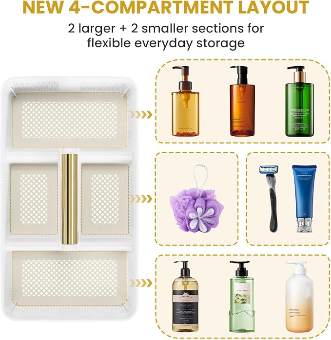 BYUNER Portable Cleaning Caddy & Shower Basket: Hard Plastic Caddy Organizer with Handle, 4 Divided Compartments, All-Side Drainage for Bathroom, Dorm & Utility, College Dorm Room Essentials - Image 6