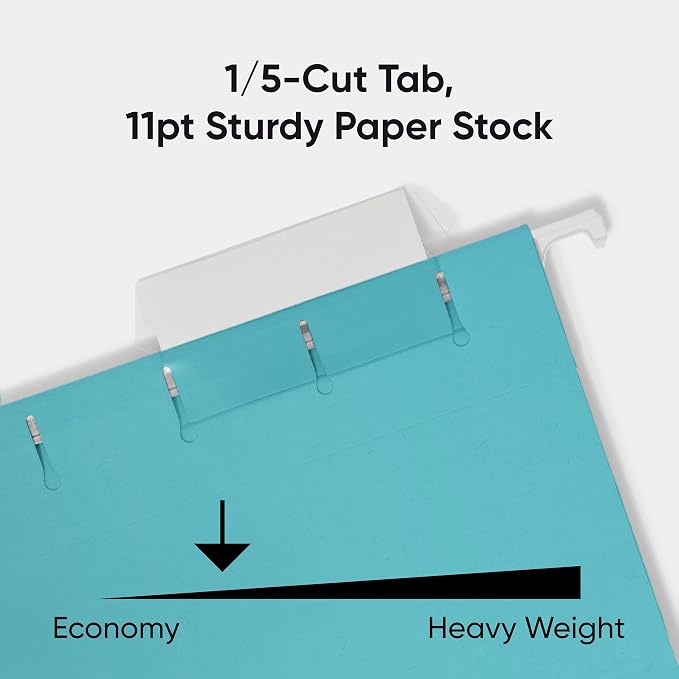 Smead Standard Hanging File Folders, 25 Count, Aqua Blue, 1/5-Cut Adjustable Tabs, Letter Size (64058) - Image 4