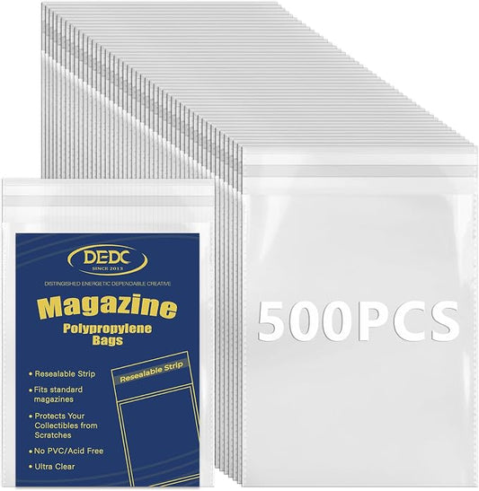 500 Pcs Clear Magazine & Comic Book Protector Sleeves Only - Heavy-Duty Bulk Supply for Resellers, Shops & Serious Archiving (23x30cm) by DEDC