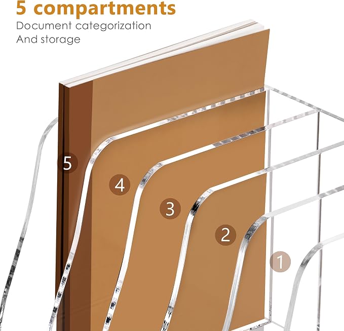 SANRUI Acrylic Desk Magazine Holder File Organizer Sorter,5 Slot Clear | B5 Size, Vertical Workspace Document Sorters, Folder Rack for Office Accessories Organization Storage - Image 5