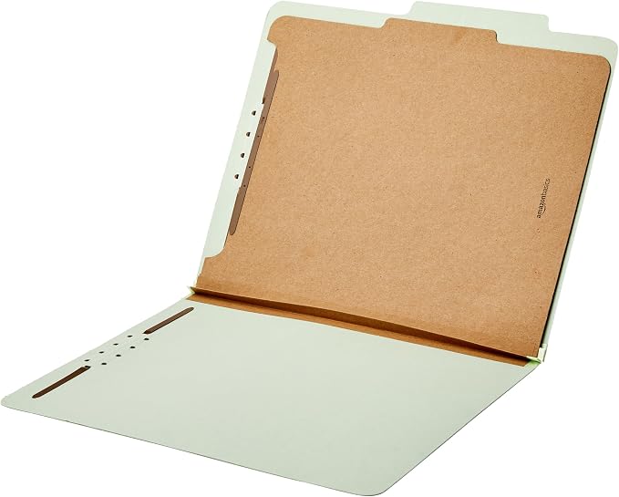 Amazon Basics Classification File Folders, 1 Divider, 2-Inch Embedded Fasteners, Letter Size for Documents, Light Green, 10-Pack - Image 4