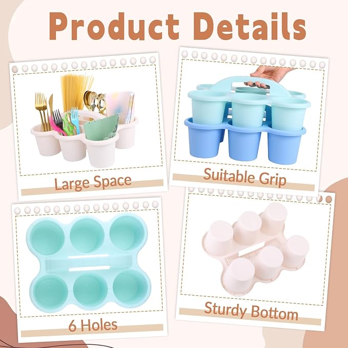 6 Pack Classroom Caddy Organizer with Handle Morandi Plastic Table Caddy Drink Cup Caddies Holder 12×9×3.5 Inches Storage School Supplies 6 Compartments for Table Crayon Pencil Cup Marker Craft - Image 3