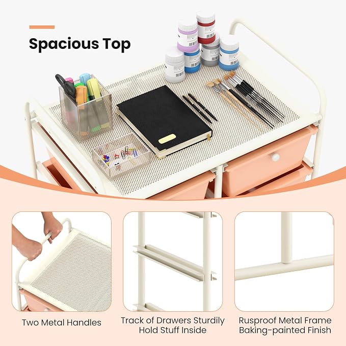 Giantex 10 Drawers Rolling Cart, Classroom Organizers, Storage Cart with Wheels, for Teacher Office Home School Supplies Tool Craft Art Paper, Peach Fuzz - Image 8